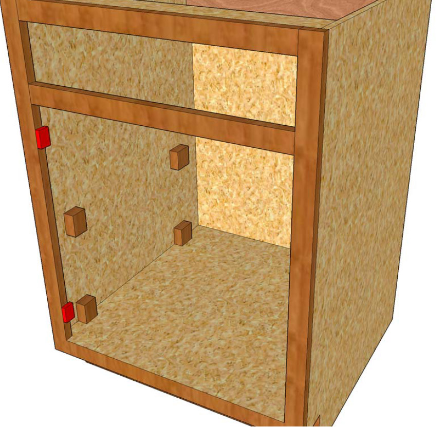Illustration for "blocking" or "building out" for drawer slides